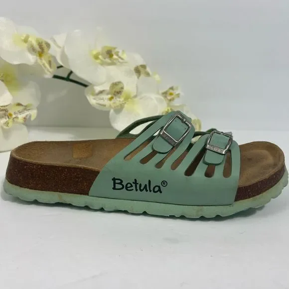 Birkenstock Green Sandals with Silver Buckles - Picture 4 of 14